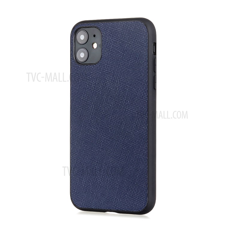 Cross Texture Genuine Leather Coated PC + TPU Phone Case for iPhone 12 Pro Max 6.7-inch - Blue-8