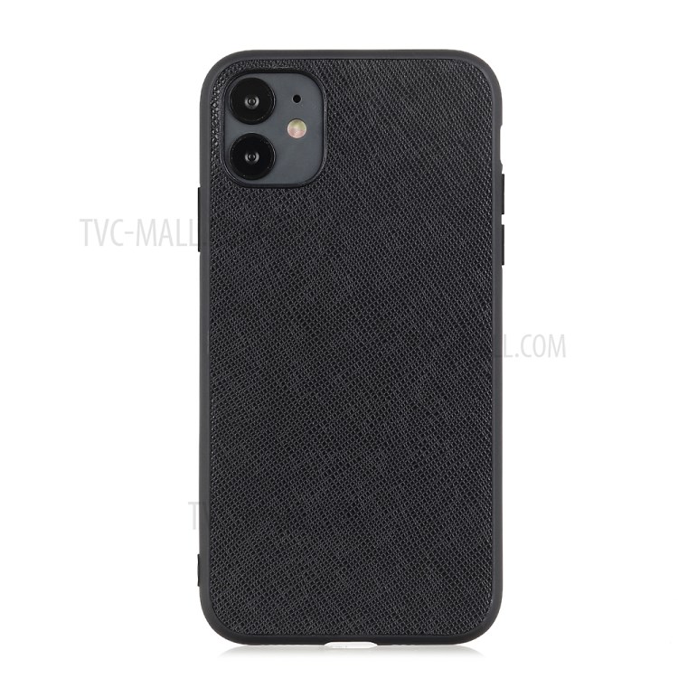 Cross Texture Genuine Leather Coated PC + TPU Phone Case for iPhone 12 Pro Max 6.7-inch - Black-1
