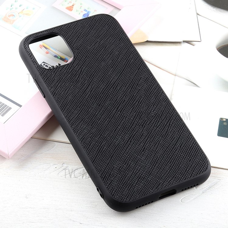 Cross Texture Genuine Leather Coated PC + TPU Phone Case for iPhone 12 Pro Max 6.7-inch - Black-2