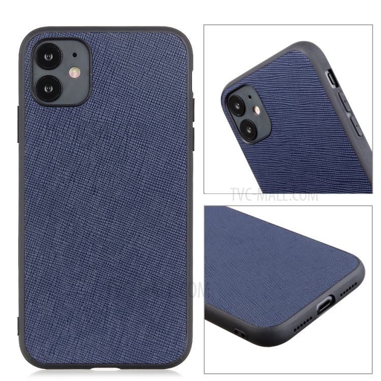 Cross Texture Genuine Leather Coated PC + TPU Phone Case for iPhone 12 Max / iPhone 12 Pro 6.1-inch - Blue-3