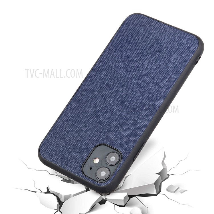 Cross Texture Genuine Leather Coated PC + TPU Phone Case for iPhone 12 Max / iPhone 12 Pro 6.1-inch - Blue-4