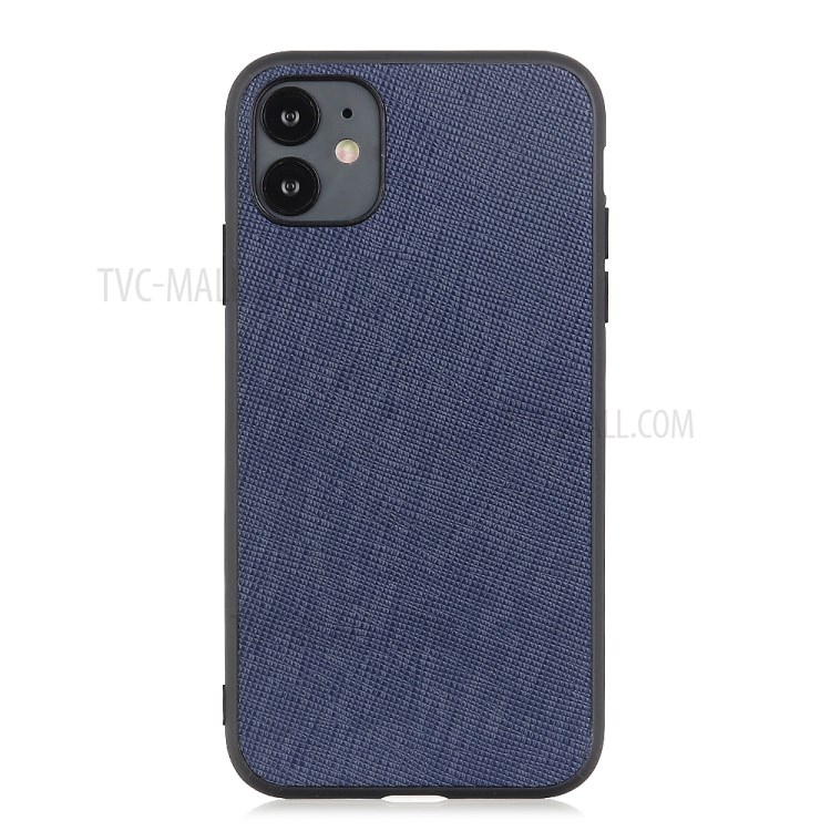 Cross Texture Genuine Leather Coated PC + TPU Phone Case for iPhone 12 Max / iPhone 12 Pro 6.1-inch - Blue-6