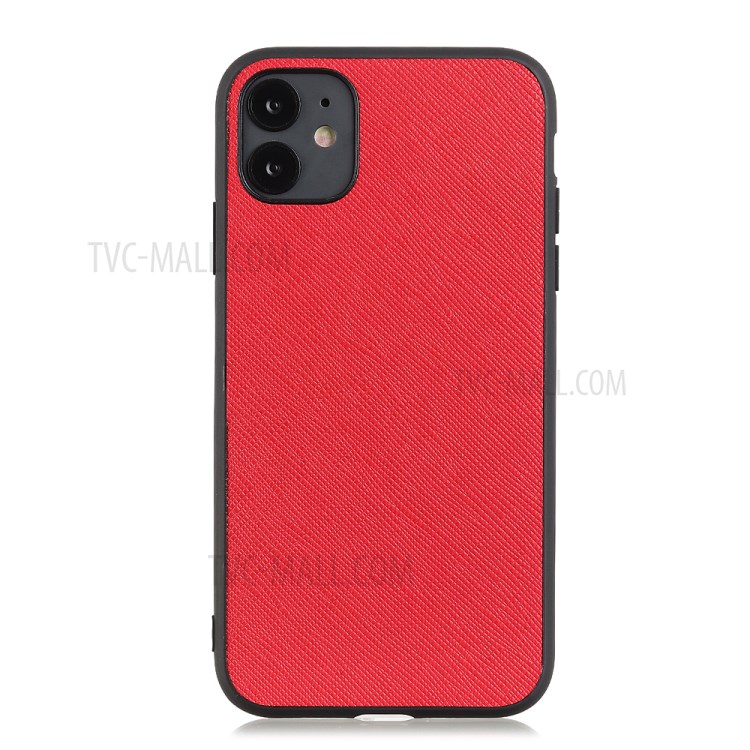 Cross Texture Genuine Leather Coated PC + TPU Phone Case for iPhone 12 Max / iPhone 12 Pro 6.1-inch - Red-1