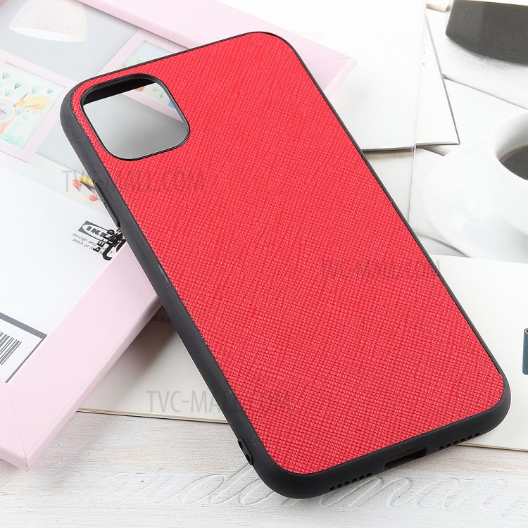 Cross Texture Genuine Leather Coated PC + TPU Phone Case for iPhone 12 Max / iPhone 12 Pro 6.1-inch - Red-2