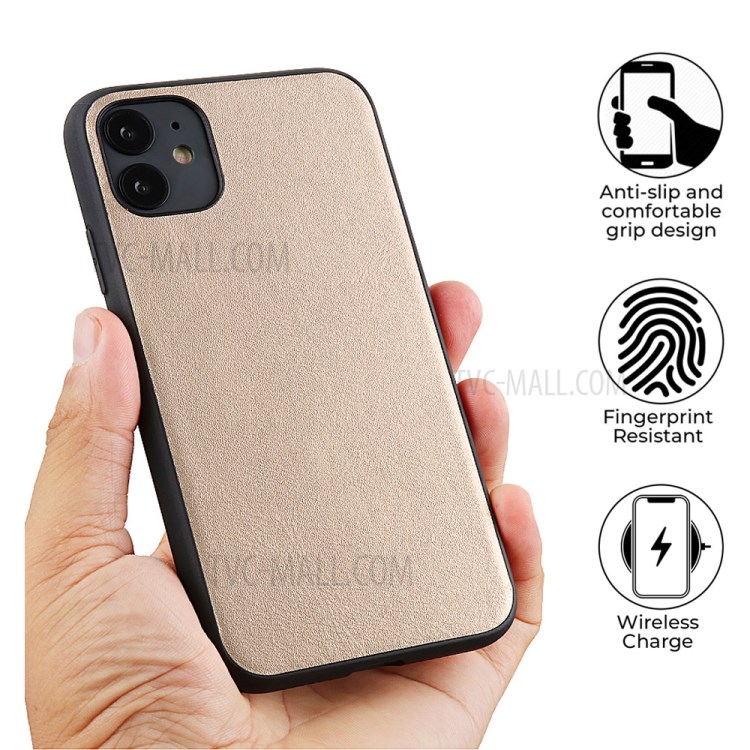 Anti-fingerprint Genuine Leather Coated PC + TPU Hybrid Cover for iPhone 12 Pro Max 6.7 inch - Gold-10