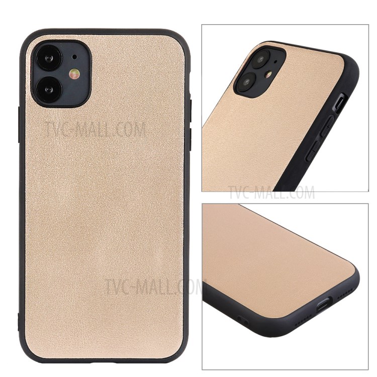 Anti-fingerprint Genuine Leather Coated PC + TPU Hybrid Cover for iPhone 12 Pro Max 6.7 inch - Gold-11