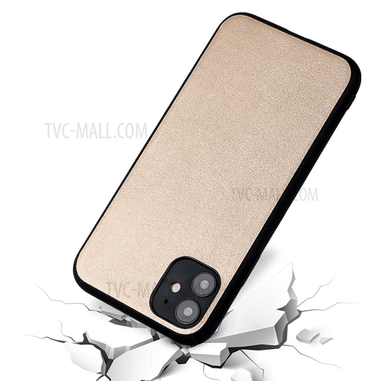 Anti-fingerprint Genuine Leather Coated PC + TPU Hybrid Cover for iPhone 12 Pro Max 6.7 inch - Gold-12