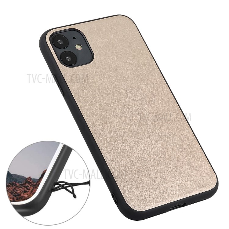 Anti-fingerprint Genuine Leather Coated PC + TPU Hybrid Cover for iPhone 12 Pro Max 6.7 inch - Gold-13