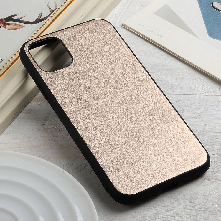 Anti-fingerprint Genuine Leather Coated PC + TPU Hybrid Cover for iPhone 12 Pro Max 6.7 inch - Gold-3