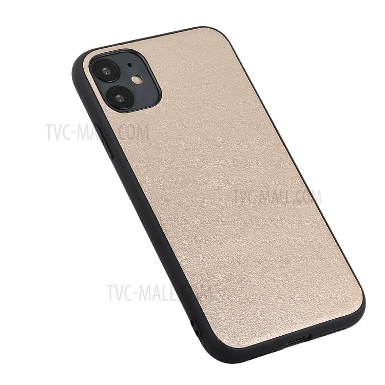 Anti-fingerprint Genuine Leather Coated PC + TPU Hybrid Cover for iPhone 12 Pro Max 6.7 inch - Gold-7