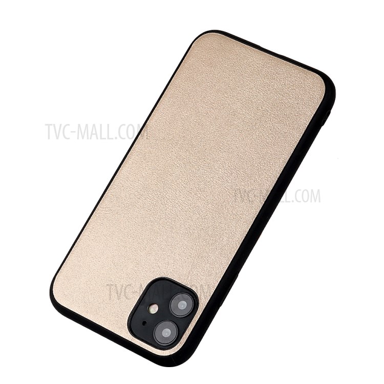 Anti-fingerprint Genuine Leather Coated PC + TPU Hybrid Cover for iPhone 12 Pro Max 6.7 inch - Gold-8