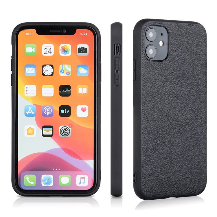 Genuine Leather Coated PC + TPU Hybrid Cover for iPhone 12 Pro / 12 Max 6.1-inch - Black-1