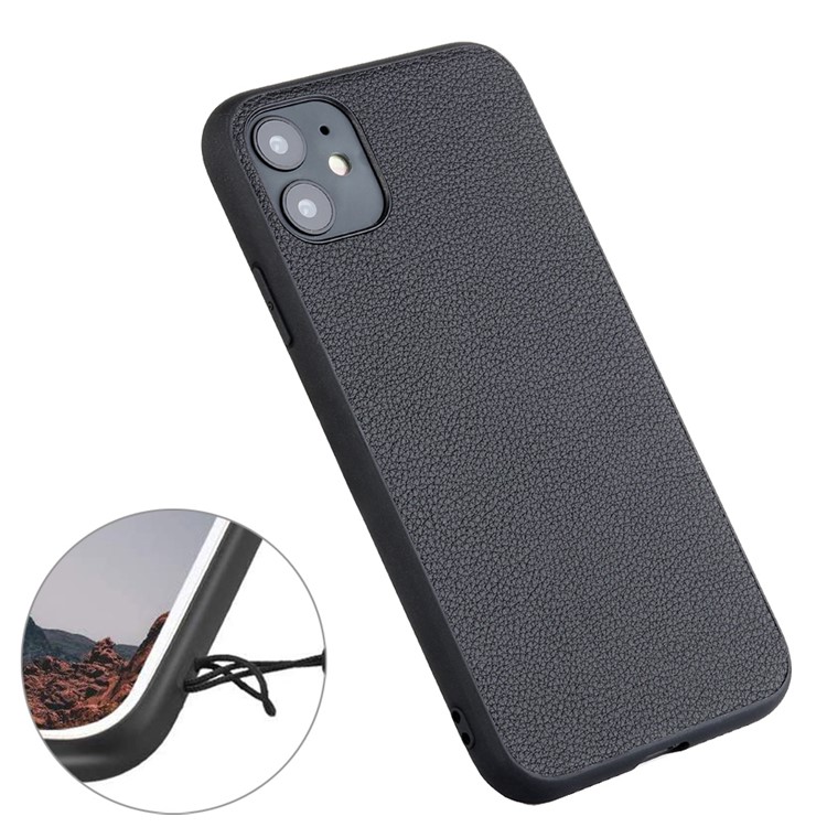 Genuine Leather Coated PC + TPU Hybrid Cover for iPhone 12 Pro / 12 Max 6.1-inch - Black-5