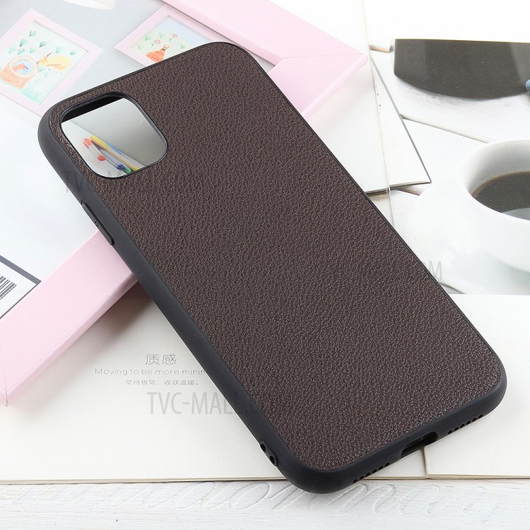 Genuine Leather Coated PC + TPU Hybrid Cover for iPhone 12 Pro / 12 Max 6.1-inch - Brown-2