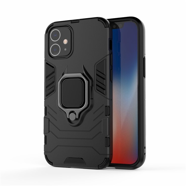 Cool Guard Finger Ring Kickstand PC + TPU Hybrid Shell for iPhone 12 5.4 inch - Black-1