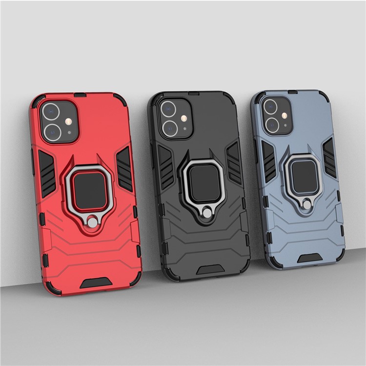 Cool Guard Finger Ring Kickstand PC + TPU Hybrid Shell for iPhone 12 5.4 inch - Black-10