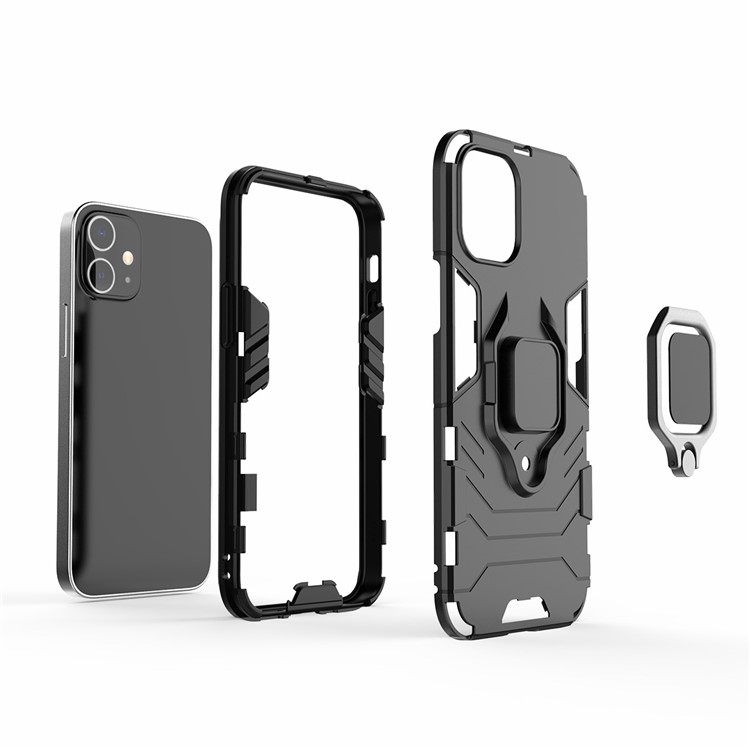 Cool Guard Finger Ring Kickstand PC + Shell Ibrido TPU Per Iphone 12 Mini - Nero-4