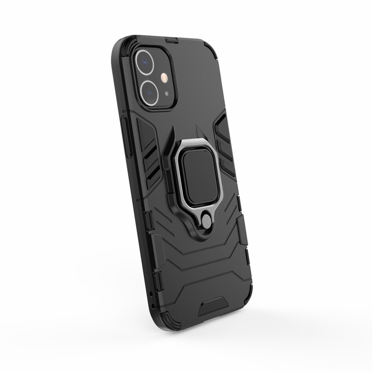 Cool Guard Finger Ring Kickstand PC + TPU Hybrid Shell for iPhone 12 5.4 inch - Black-5