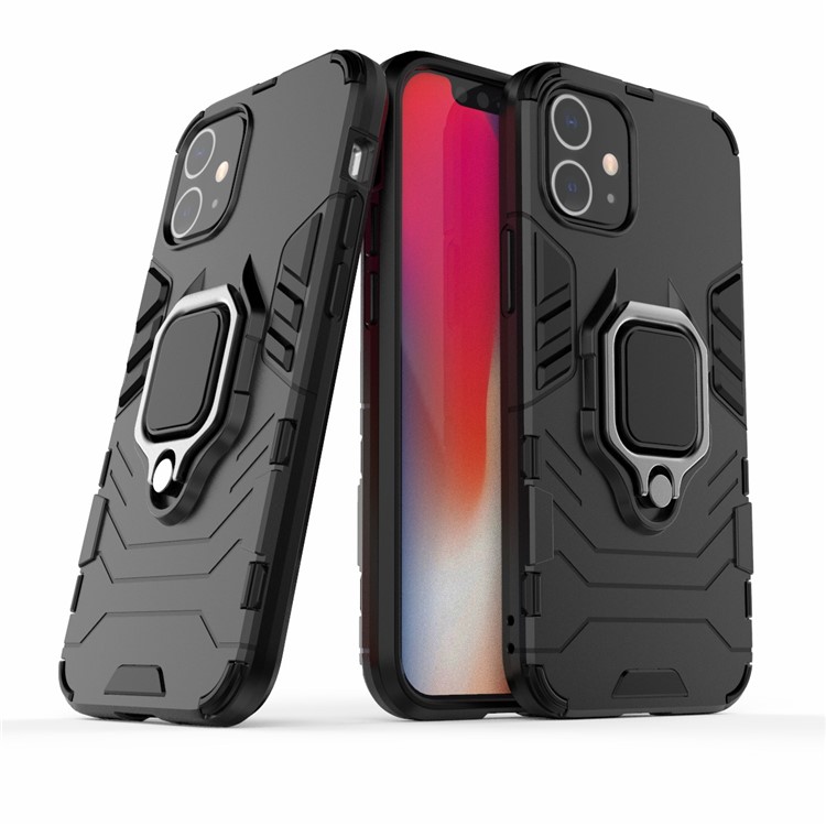Cool Guard Finger Ring Kickstand PC + TPU Hybrid Shell for iPhone 12 5.4 inch - Black-6