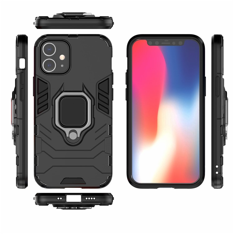 Cool Guard Finger Ring Kickstand PC + TPU Hybrid Shell for iPhone 12 5.4 inch - Black-7