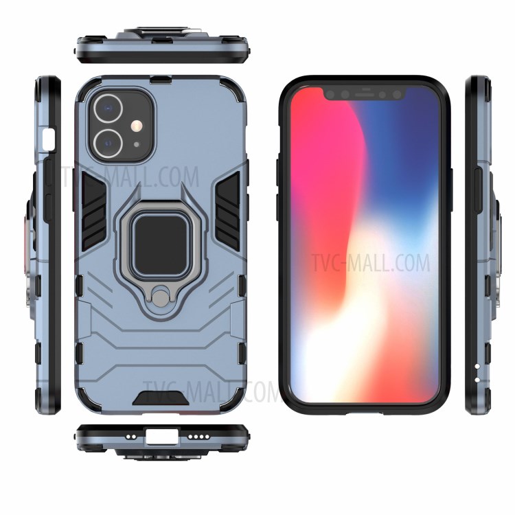 Cool Guard Finger Ring Kickstand PC + TPU Hybrid Shell for iPhone 12 5.4 inch - Blue-4