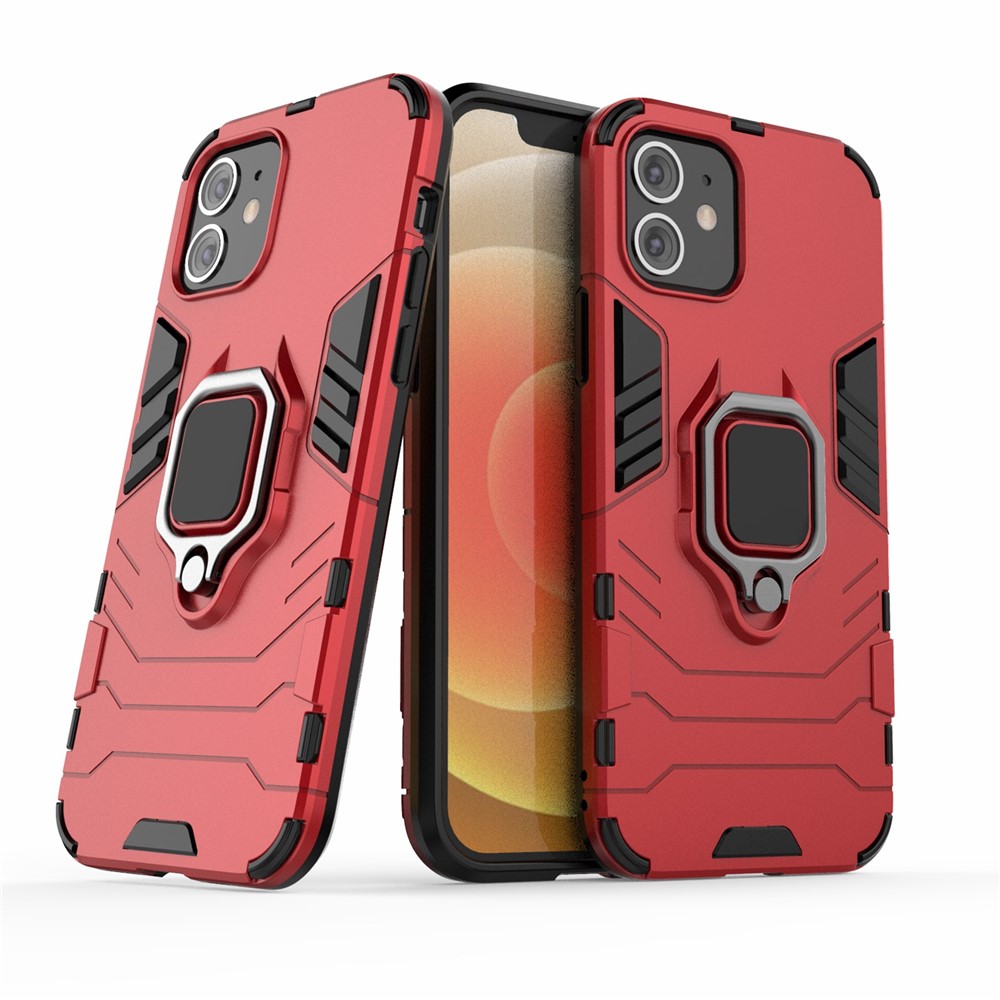 Cool Guard Finger Ring Kickstand PC + TPU Hybrid Shell Para Iphone 12 Pro/12 - Rojo-3