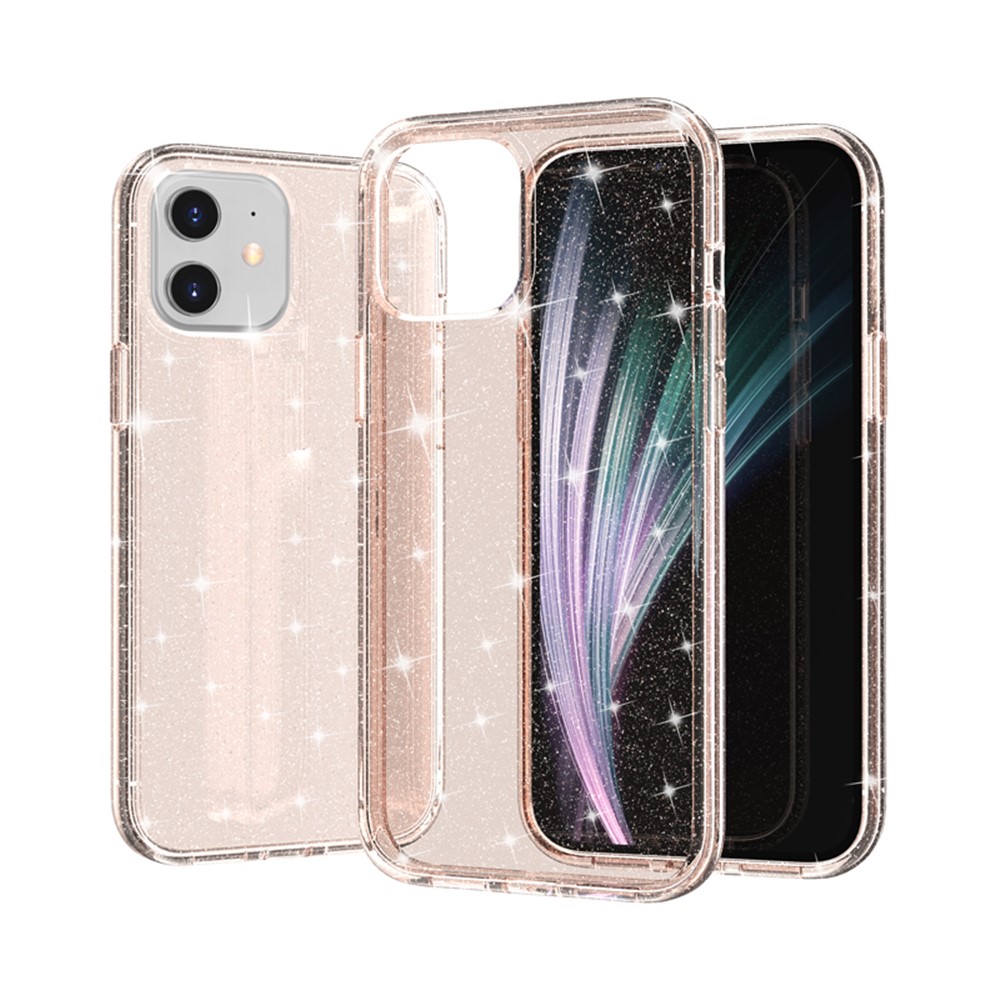 Glittery Powder PC+TPU Hybrid Phone Cover for iPhone 12 Max 6.1 inch - Gold-1