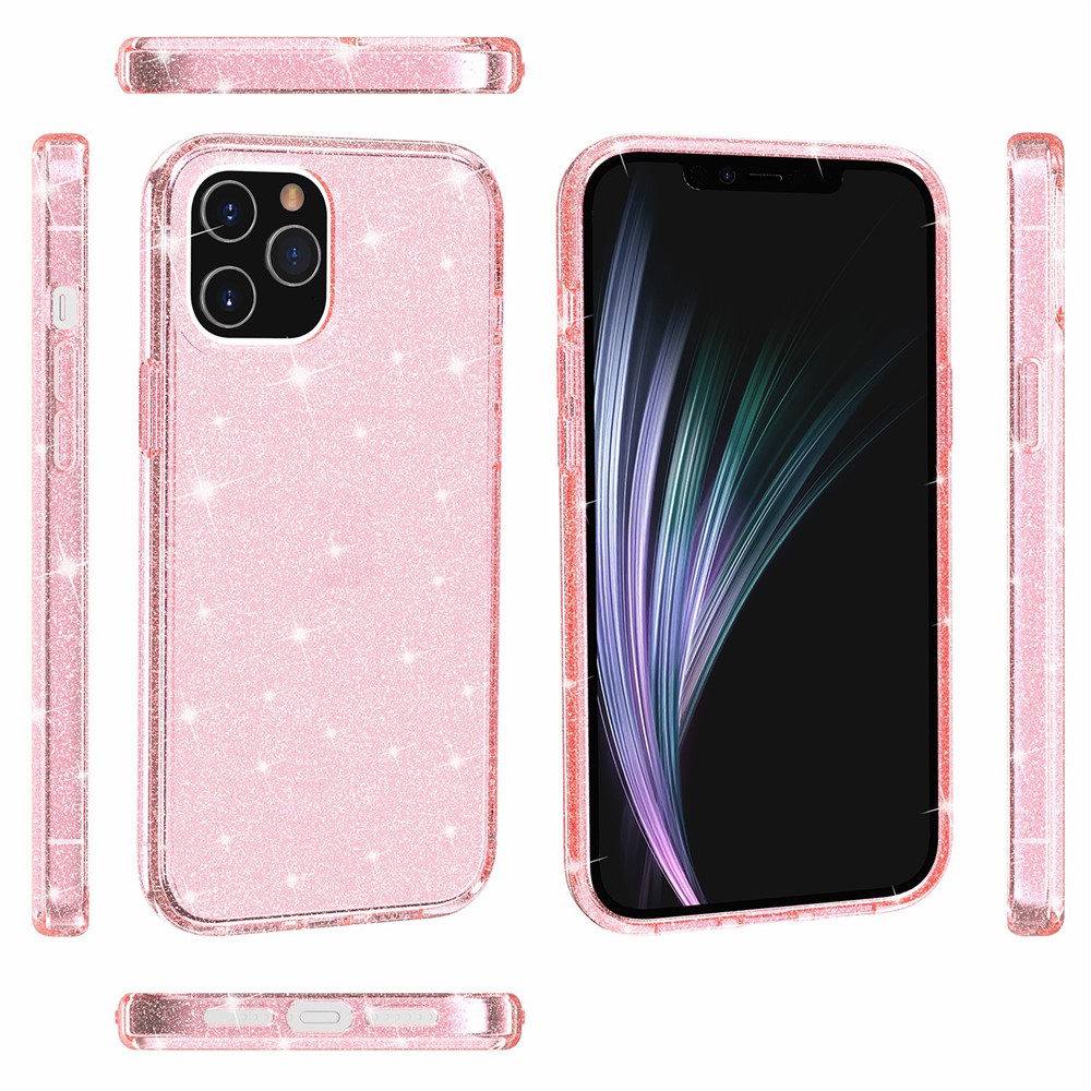 Glittery Powder Bling Case for iPhone 12 Pro Max 6.7 inch, Hard PC Flexible TPU Hybrid Back Shell - Pink-10