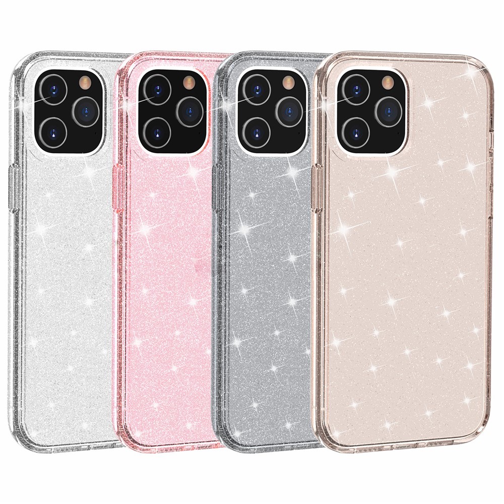 Reluzente Pó PC + TPU Shell Híbrido De Volta Para O Iphone 12 Pro Máximo De 6,7 Polegadas - Rosa-11