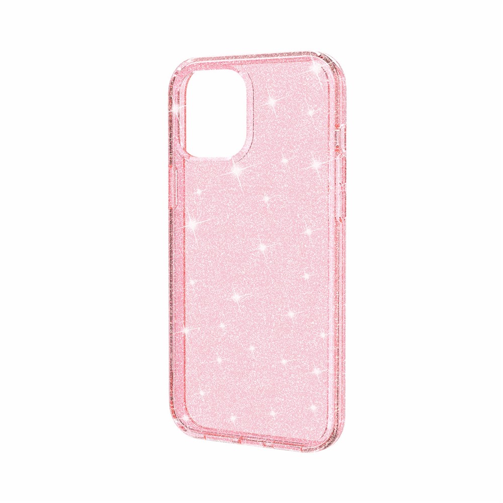 Reluzente Pó PC + TPU Shell Híbrido De Volta Para O Iphone 12 Pro Máximo De 6,7 Polegadas - Rosa-2