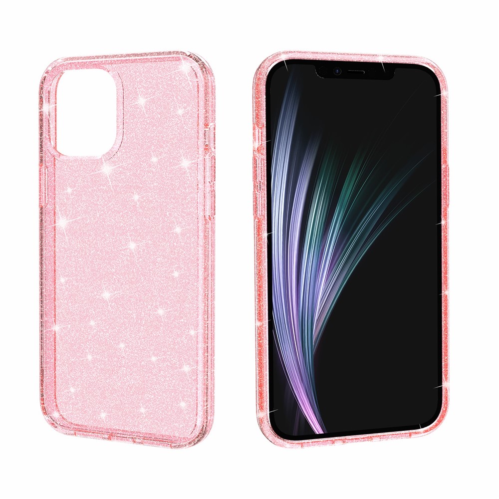 Reluzente Pó PC + TPU Shell Híbrido De Volta Para O Iphone 12 Pro Máximo De 6,7 Polegadas - Rosa-4