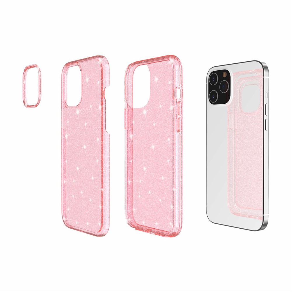 Glittery Powder Bling Case for iPhone 12 Pro Max 6.7 inch, Hard PC Flexible TPU Hybrid Back Shell - Pink-6