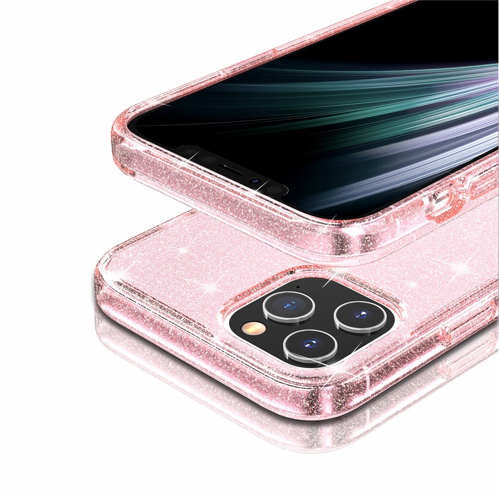 Reluzente Pó PC + TPU Shell Híbrido De Volta Para O Iphone 12 Pro Máximo De 6,7 Polegadas - Rosa-8