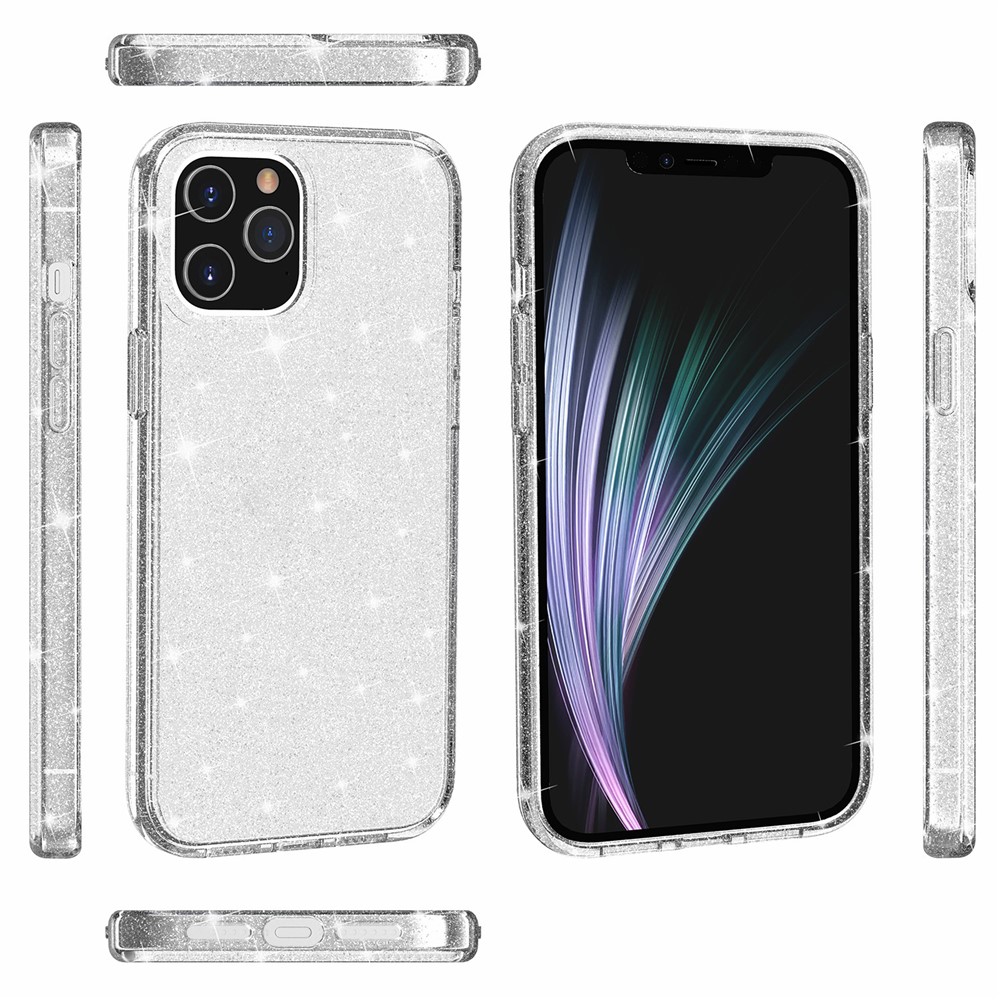 Case de Bling en Polvo Brillante Para Iphone 12 Pro Max 6.7 Pulgadas, PC Hard PC Flexible TPU Hybrid Back Shell - Plata-10