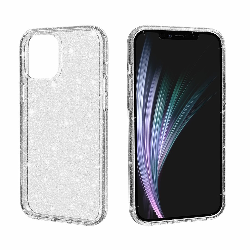 Case de Bling en Polvo Brillante Para Iphone 12 Pro Max 6.7 Pulgadas, PC Hard PC Flexible TPU Hybrid Back Shell - Plata-4