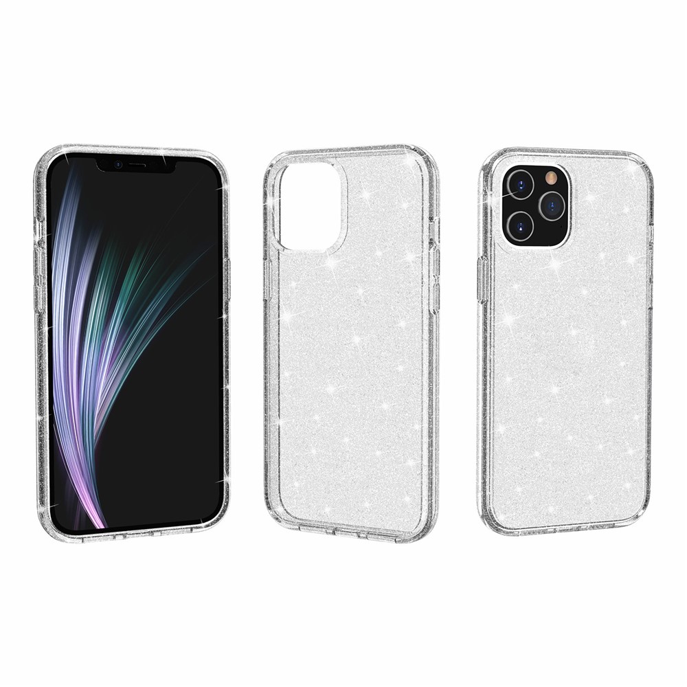 Case de Bling en Polvo Brillante Para Iphone 12 Pro Max 6.7 Pulgadas, PC Hard PC Flexible TPU Hybrid Back Shell - Plata-9