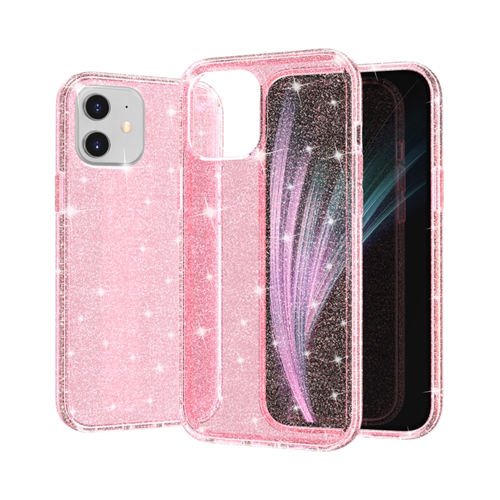 Glittery Powder PC+TPU Hybrid Back Shell for iPhone 12 5.4 inch - Pink-1