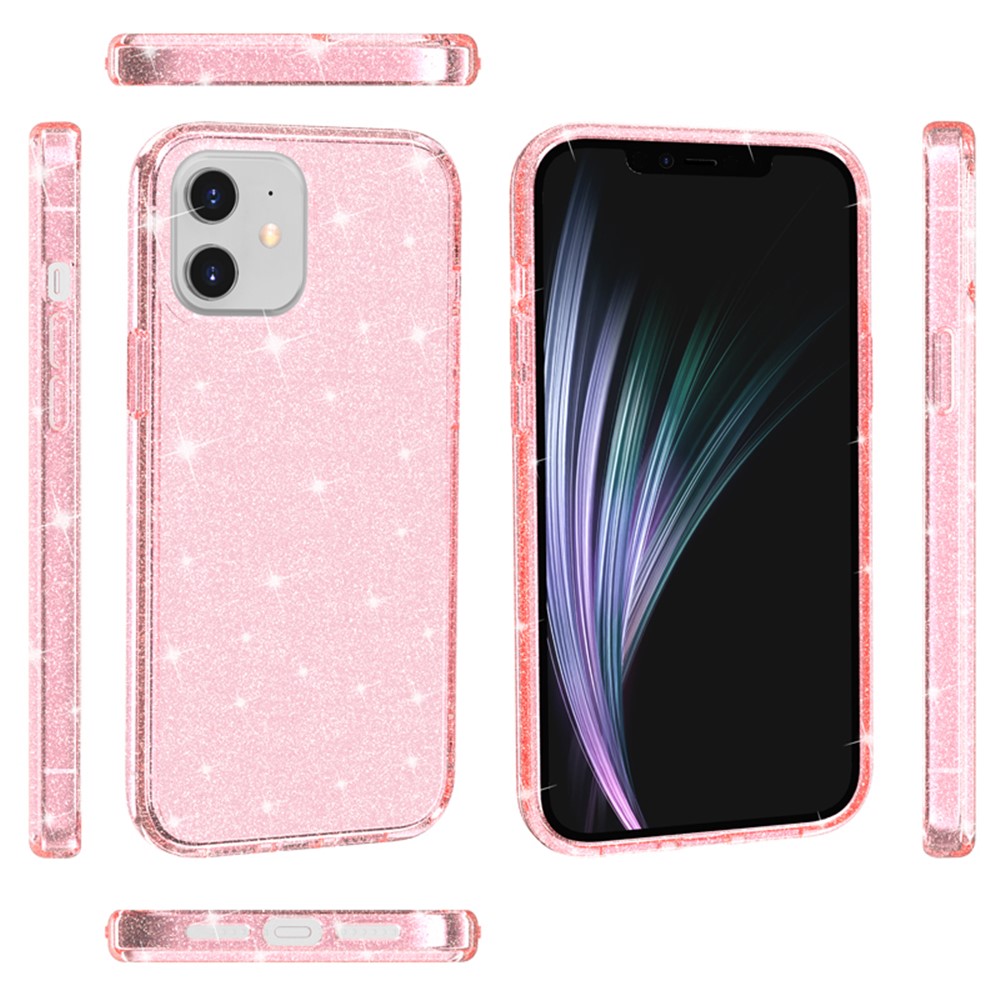 Glittery Powder PC+TPU Hybrid Back Shell for iPhone 12 5.4 inch - Pink-7