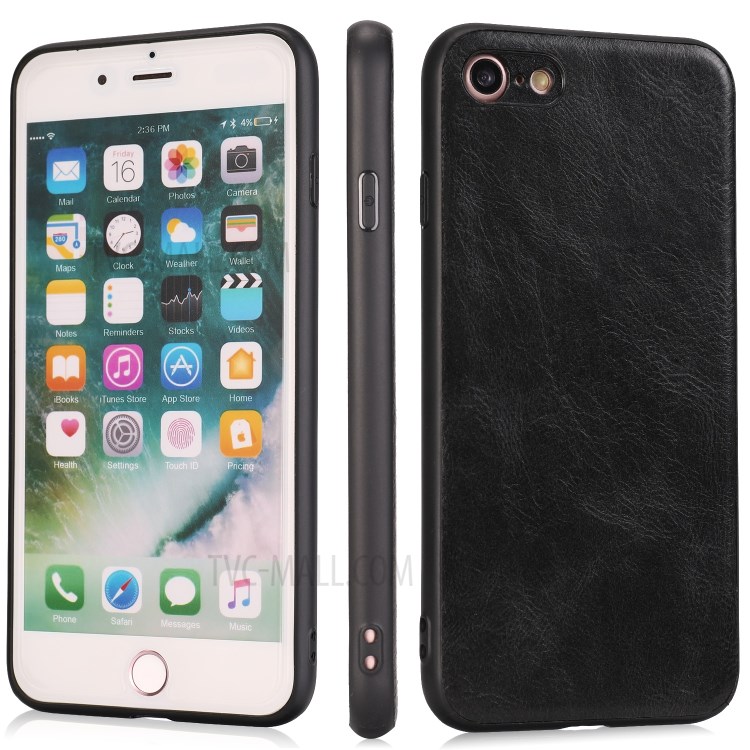 Loco Caballo Textura PU Recubierto De Cuero Caso De TPU Para El IPhone Se (segunda Generación) / 8/7 - Negro-1