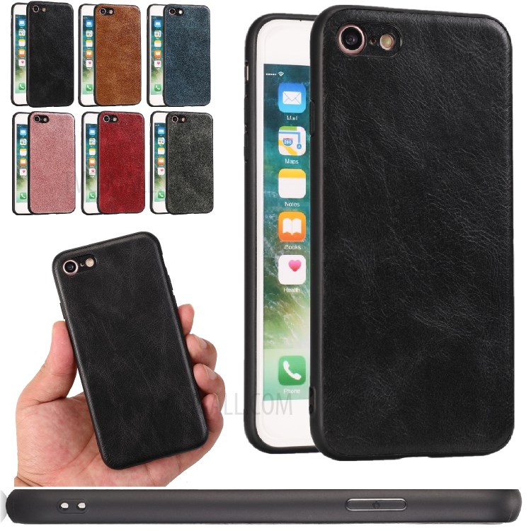 Loco Caballo Textura PU Recubierto De Cuero Caso De TPU Para El IPhone Se (segunda Generación) / 8/7 - Negro-12