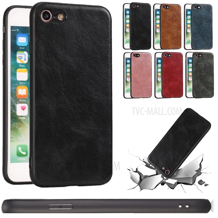 Loco Caballo Textura PU Recubierto De Cuero Caso De TPU Para El IPhone Se (segunda Generación) / 8/7 - Negro-13