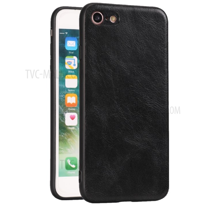 Loco Caballo Textura PU Recubierto De Cuero Caso De TPU Para El IPhone Se (segunda Generación) / 8/7 - Negro-3