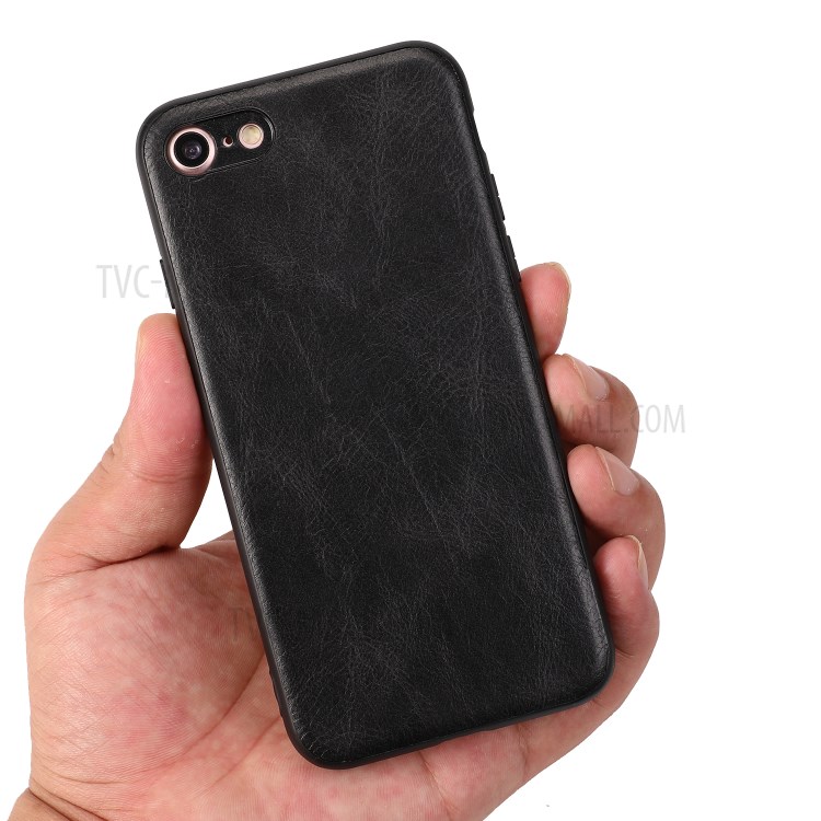 Loco Caballo Textura PU Recubierto De Cuero Caso De TPU Para El IPhone Se (segunda Generación) / 8/7 - Negro-4