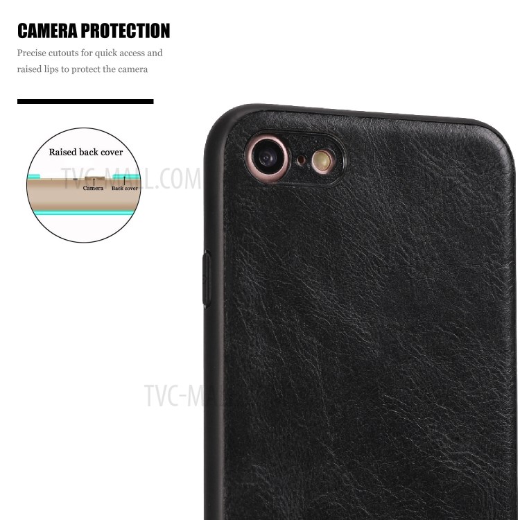 Loco Caballo Textura PU Recubierto De Cuero Caso De TPU Para El IPhone Se (segunda Generación) / 8/7 - Negro-7