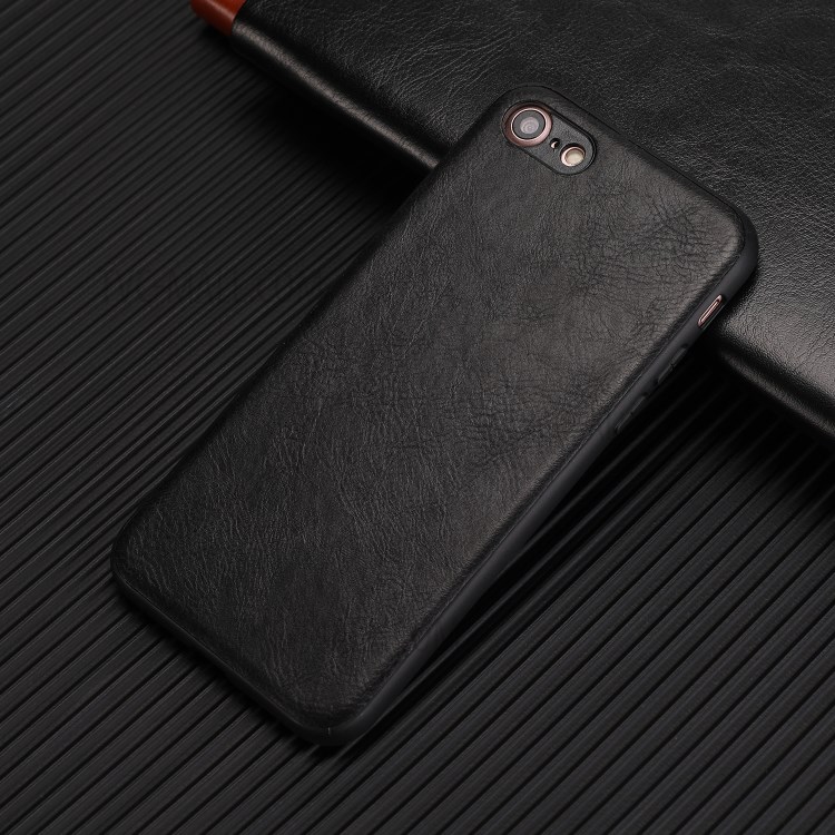 Loco Caballo Textura PU Recubierto De Cuero Caso De TPU Para El IPhone Se (segunda Generación) / 8/7 - Negro-9