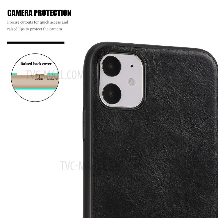 Crazy Horse Texture PU Leather Coated TPU Cover for iPhone 11 6.1 inch - Black-7