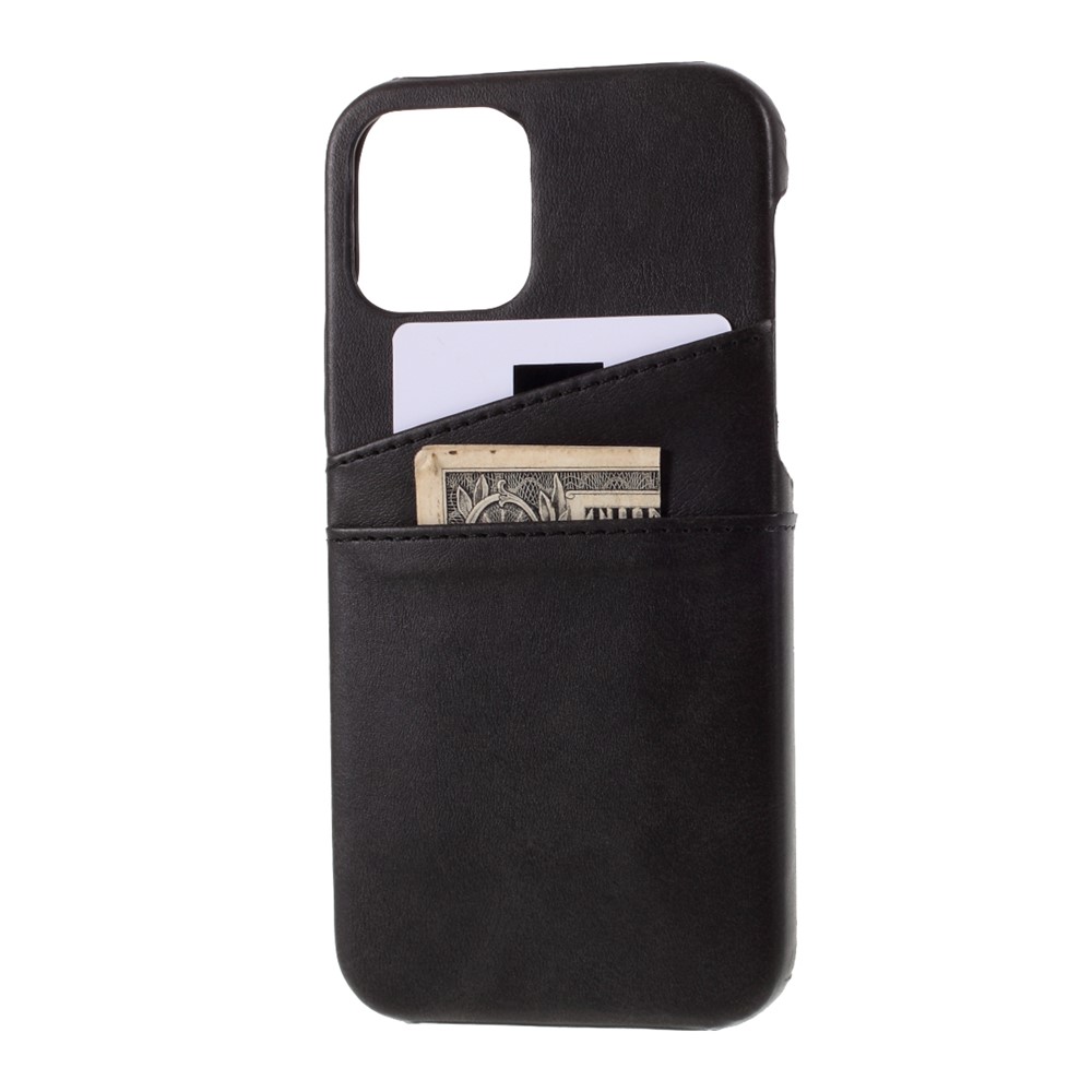 Double Card Slots PU Leather Coated PC Cover for iPhone 12 Pro / 12 Max 6.1-inch - Black-2