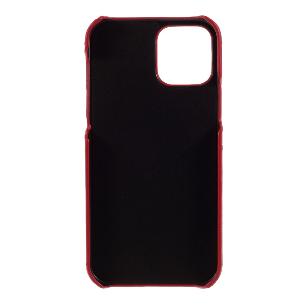 Double Card Slots Holders PU Leather Coated PC Hard Phone Cover Case for iPhone 12 Pro 6.1 inch/12 6.1 inch - Red-3