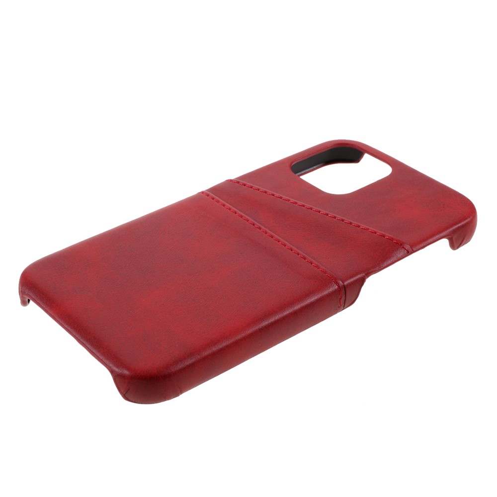 Double Card Slots Holders PU Leather Coated PC Hard Phone Cover Case for iPhone 12 Pro 6.1 inch/12 6.1 inch - Red-4