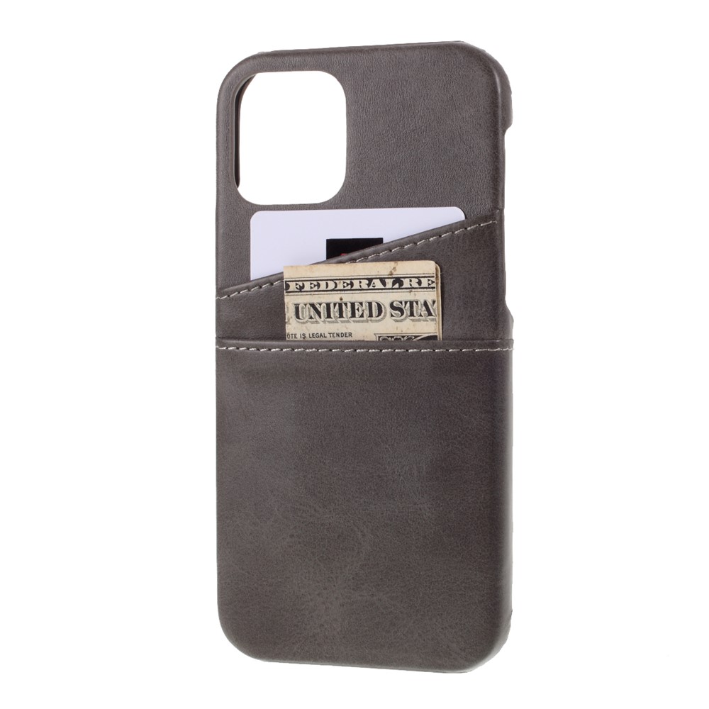 Double Card Slots PU Leather Coated PC Cover for iPhone 12 Pro / 12 Max 6.1-inch - Coffee-2